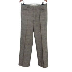 Vintage Womens L Dress Pants Black White Windowpane Check Wide Leg